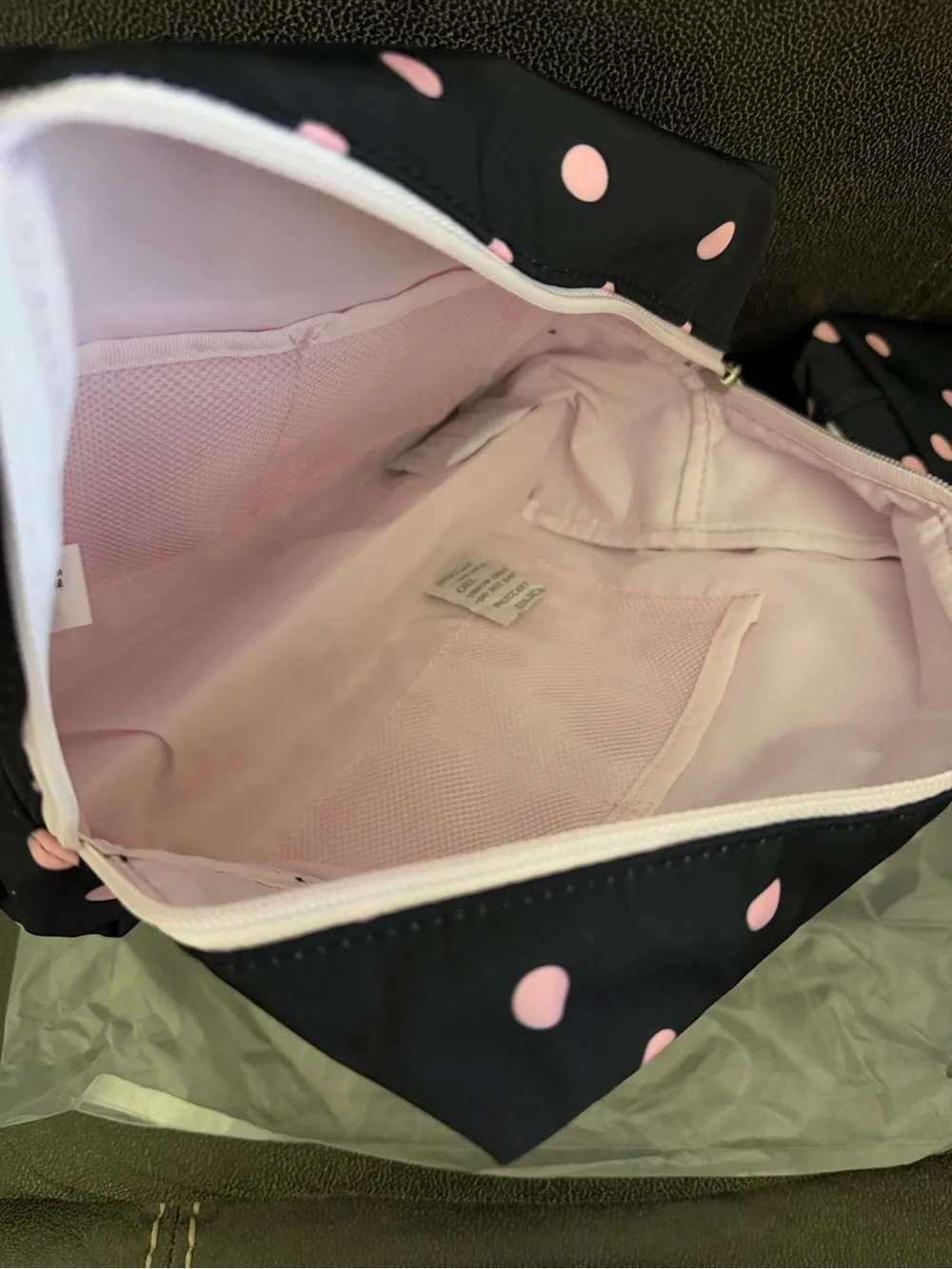 Victoria's Secret Black and  Pink Polka Dot Cosmetic Pouch Set